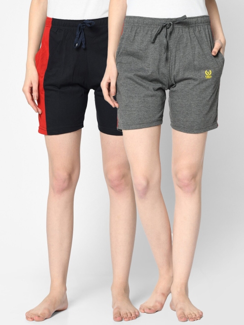 

VIMAL JONNEY Women Grey & Navy Blue Pack Of 2 Lounge Shorts