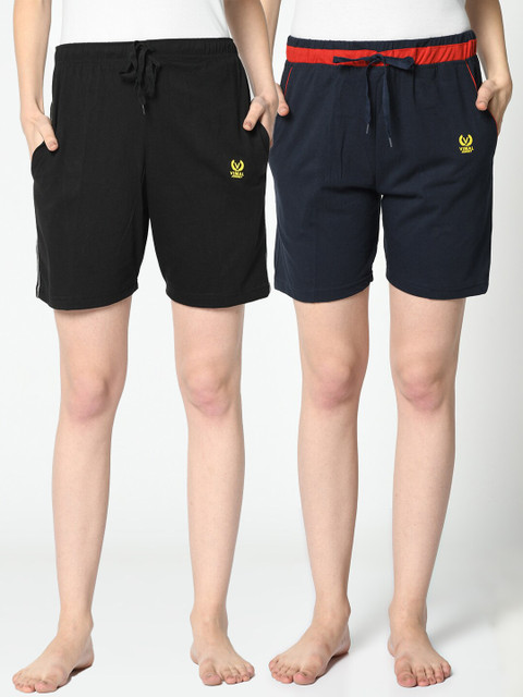 

VIMAL JONNEY Women Black & Navy Blue Pack Of 2 Lounge Shorts
