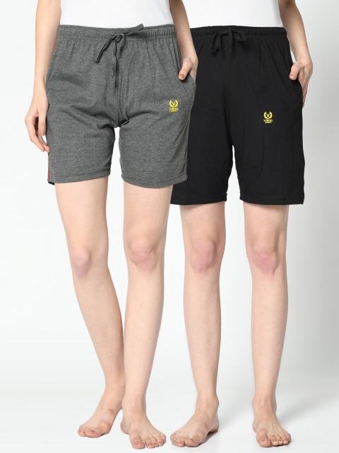 

VIMAL JONNEY Women Grey & Black Pack Of 2 Lounge Shorts