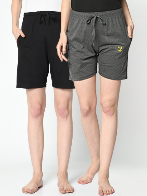 

VIMAL JONNEY Set of 2 Women Grey & Black Lounge Shorts