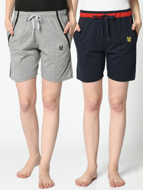 

VIMAL JONNEY Women Grey & Navy Blue Pack of 2 Lounge Shorts