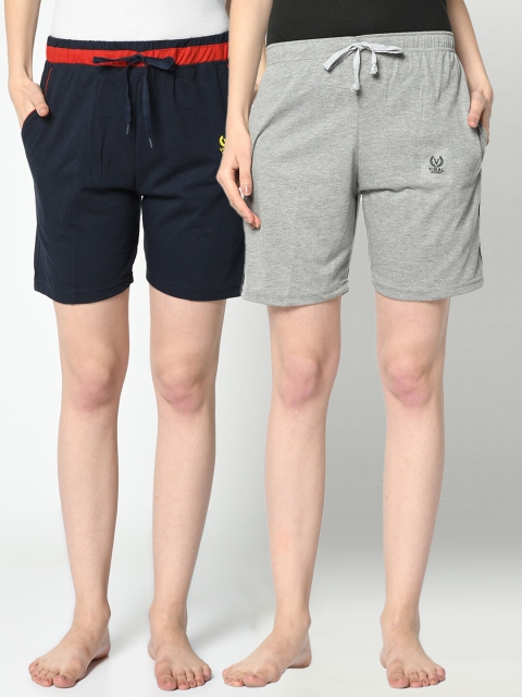 

VIMAL JONNEY Women Grey & Navy Blue Pack Of 2 Lounge Shorts