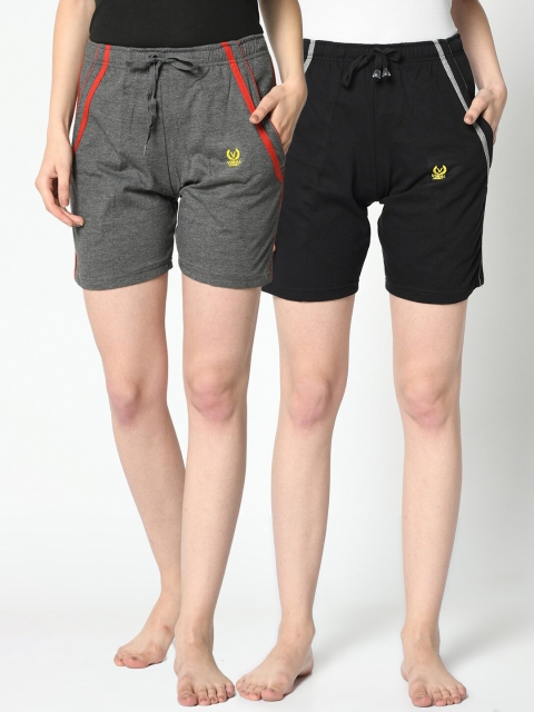 

VIMAL JONNEY Women Grey & Black Pack Of 2 Lounge Shorts