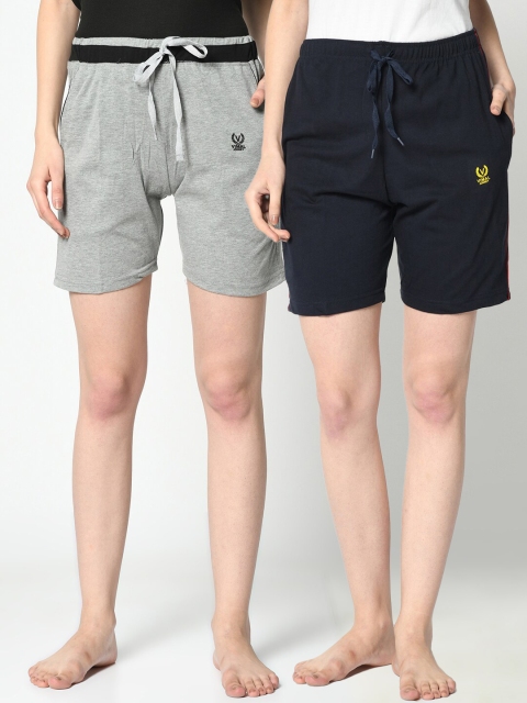 

VIMAL JONNEY Women Navy Blue & Grey Pack Of 2 Lounge Shorts