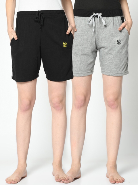 

VIMAL JONNEY Pack Of 2 Women Black & Grey Cotton Lounge Shorts