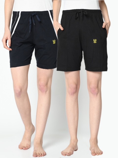 

VIMAL JONNEY Set of 2 Women Navy Blue & Black Lounge Shorts