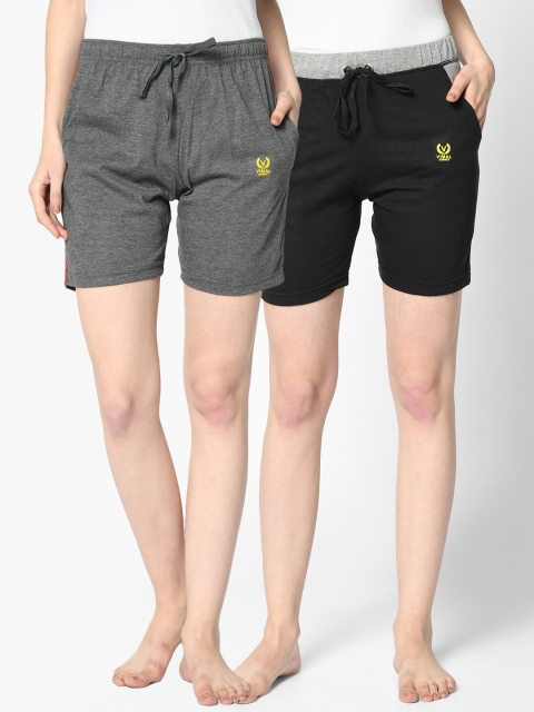 

VIMAL JONNEY Set of 2 Women Grey & Black Lounge Shorts