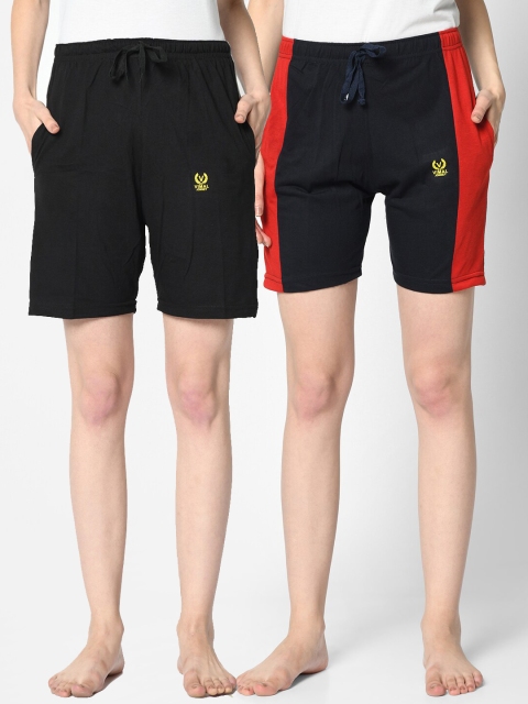 

VIMAL JONNEY Women Black & Navy Blue Pack Of 2 Lounge Shorts