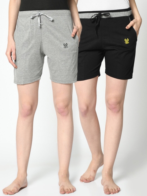 

VIMAL JONNEY Set of 2 Women Black & Grey Melange Lounge Shorts