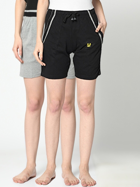 

VIMAL JONNEY Women Black & Grey Pack Of 2 Lounge Shorts