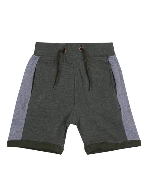 

FIVE STONES Boys Olive Green & Grey Colourblocked Mid-Rise Regular Shorts