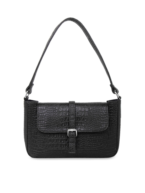 

LEGAL BRIBE Women Black Croc- Print Structured Handheld Bag