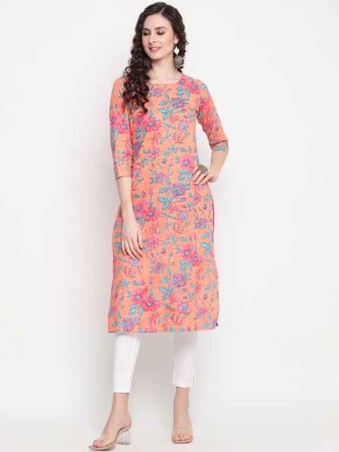 

GULMOHAR JAIPUR Women Peach Coloured Floral Printed Kurta