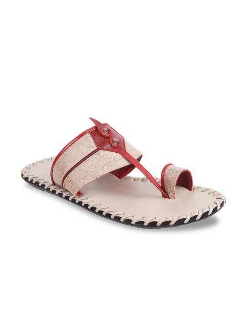 

Metro Men Beige & Maroon Ethnic Leather Comfort Sandals