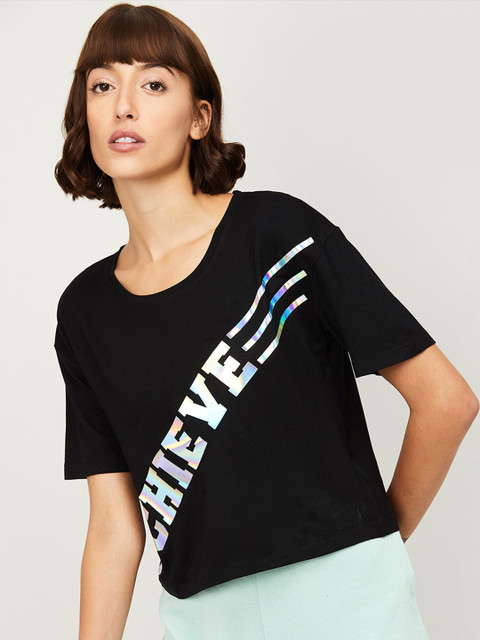 

Kappa Women Black Typography Printed T-shirt