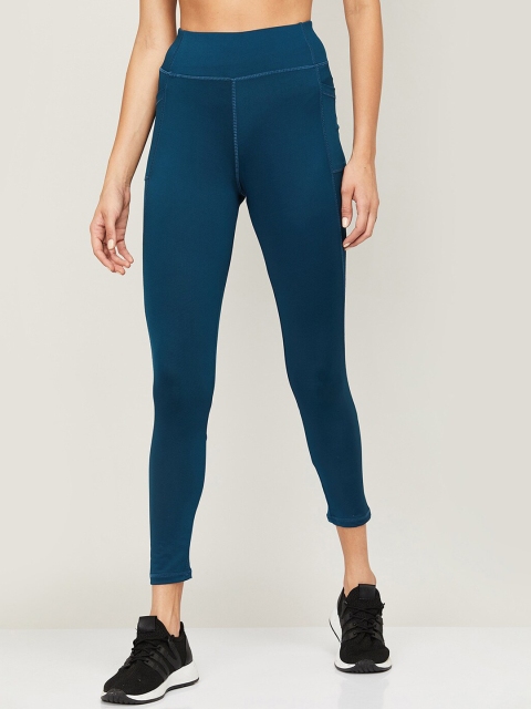

Kappa Women Teal Blue Solid Tights