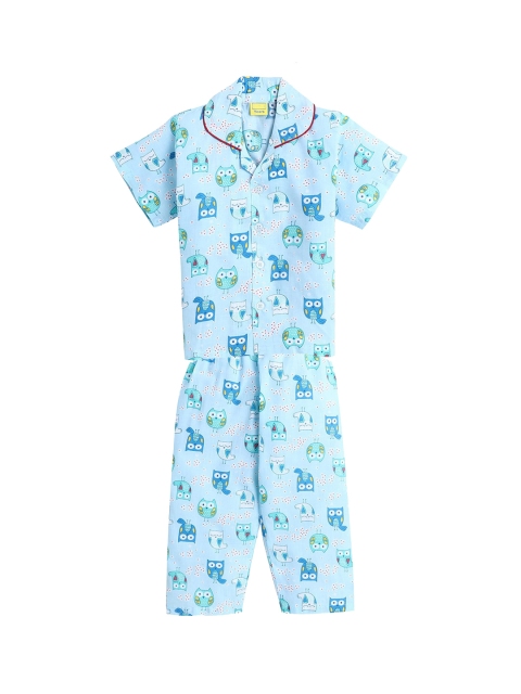 

The Magic Wand Unisex Kids Blue Animal Print Nightsuit