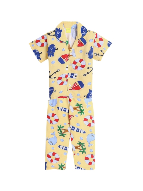 

The Magic Wand Girls Yellow & Blue Abstract Print Night SUit
