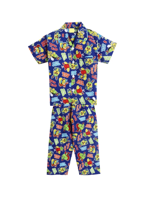 

The Magic Wand Kids Girls Navy Blue & Red Printed Night suit