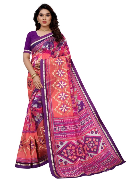 

KALINI Pink & Purple Printed Saree with Embroidery Detail