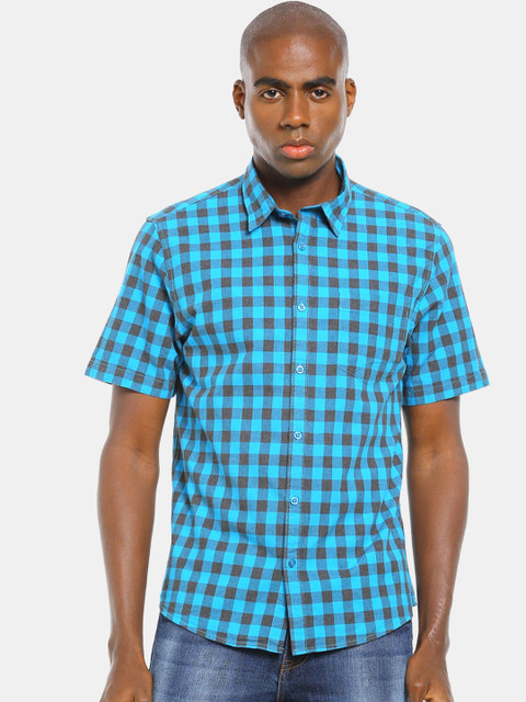 

Ruggers Men Blue Gingham Checks Checked Casual Shirt