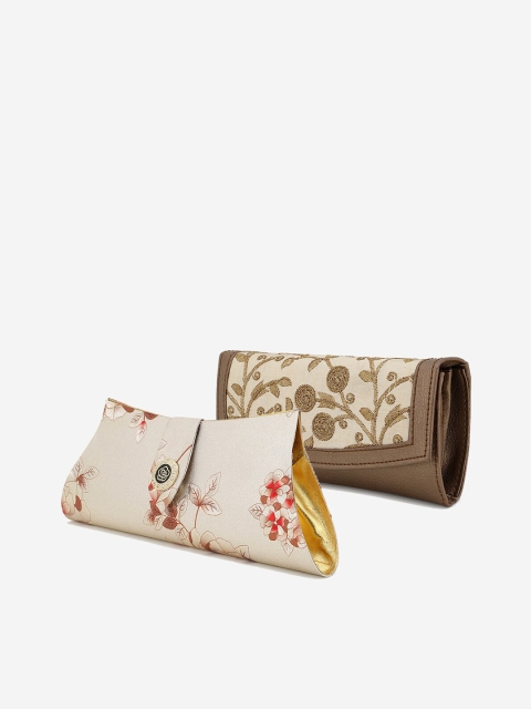

Element Cart Set of 2 Cream-Coloured & Tan Printed Embroidered Purse Clutch