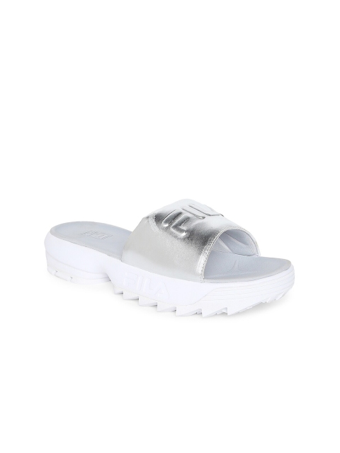 

FILA Women Silver-Toned & White Sliders