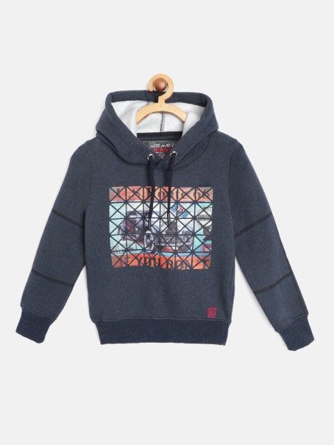 

Little Marco Boys Navy Blue & Orange Printed Hooded Sweatshirt