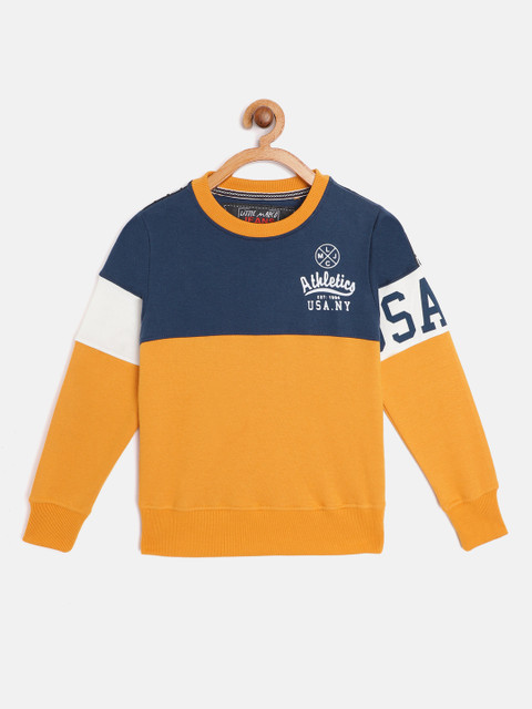 

Little Marco Boys Mustard Yellow & Navy Blue Colourblocked Sweatshirt
