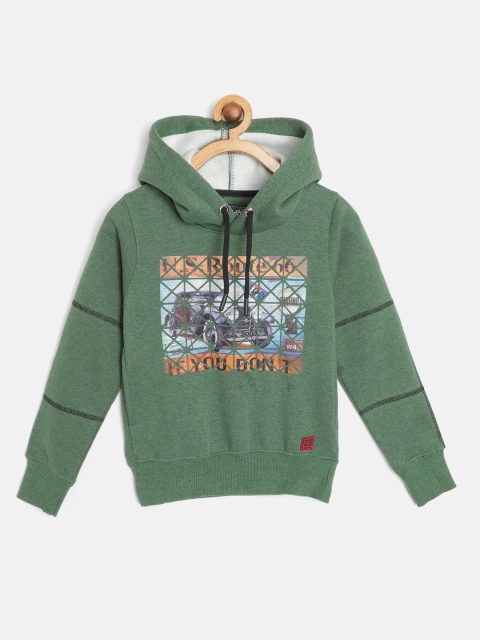 

Little Marco Boys Green & Blue Graphic Print Hooded Sweatshirt