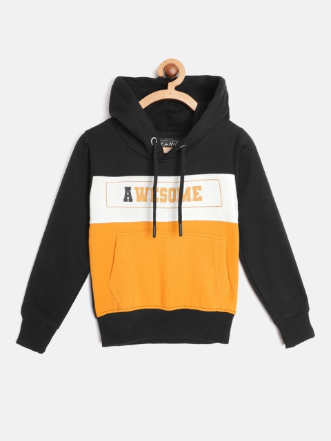 

Little Marco Boys Black & Mustard Yellow Colourblocked Hooded Sweatshirt