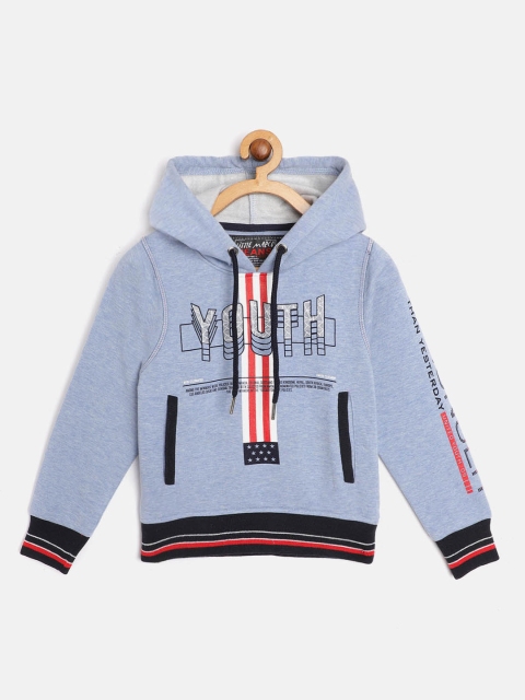 

Little Marco Boys Blue & White Typography Printed Hooded Sweatshirt