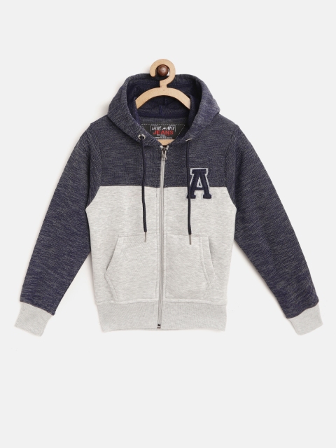 

Little Marco Boys Grey Melange & Blue Colourblocked Hooded Sweatshirt