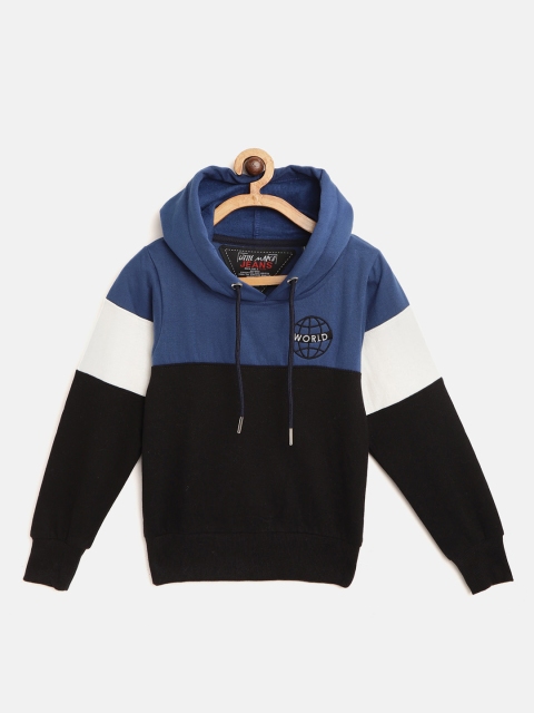 

Little Marco Boys Blue & Black Colourblocked Hooded Sweatshirt