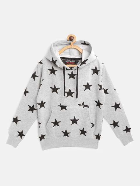

Little Marco Boys Grey Melange & Black Star Print Hooded Sweatshirt
