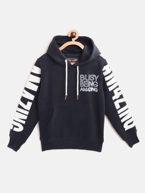 

Little Marco Boys Navy Blue & White Typography Print Hooded Sweatshirt