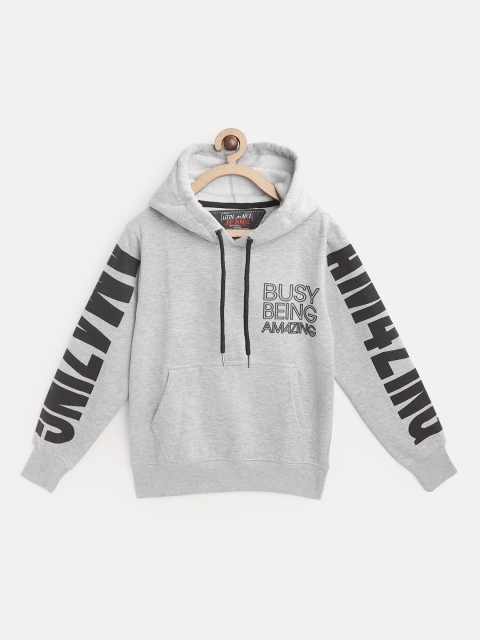 

Little Marco Boys Grey Melange Hooded Sweatshirt with Printed Sleeves