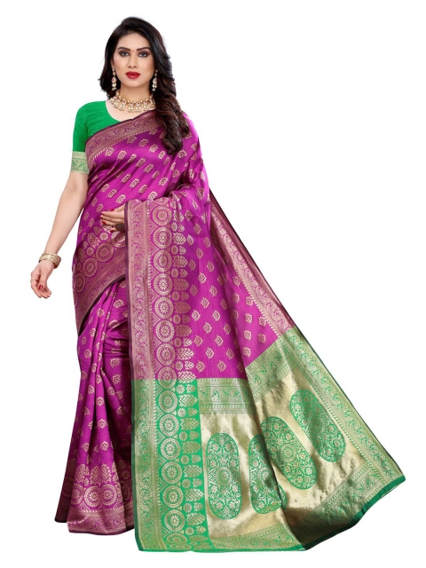 

KALINI Purple & Green Ethnic Motifs Zari Woven Design Banarasi Saree