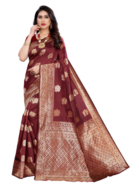 

KALINI Maroon & Gold-Coloured Ethnic Motifs Zari Woven Design Banarasi Saree