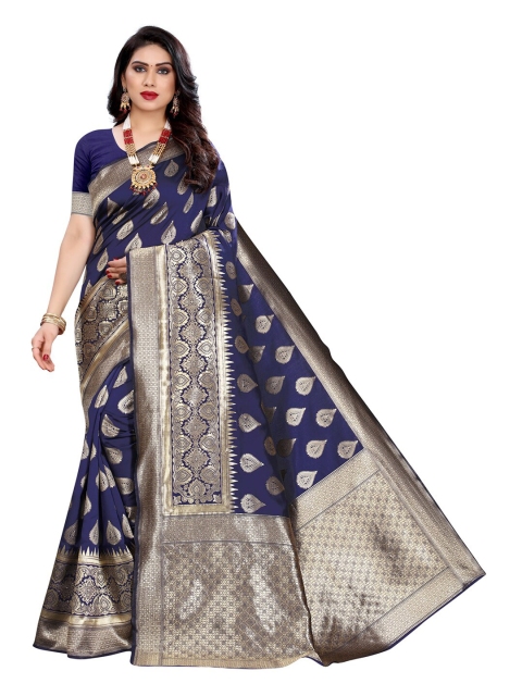 

KALINI Navy Blue & Gold-Coloured Ethnic Motifs Zari Woven Design Banarasi Saree