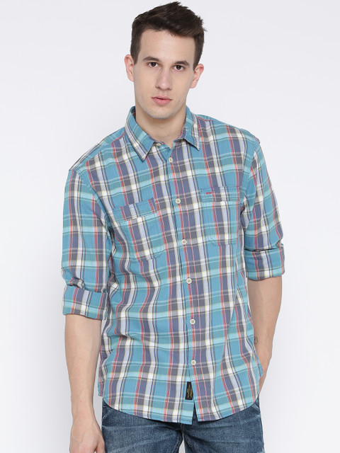 

Jack & Jones Men Blue & Grey Checked Casual Shirt