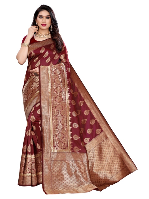 

KALINI Maroon & Gold-Coloured Ethnic Motifs Zari Woven Design Banarasi Saree