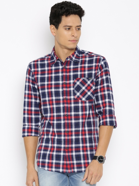 

Jack & Jones Men Navy & Red Slim Fit Checked Casual Shirt, Navy blue