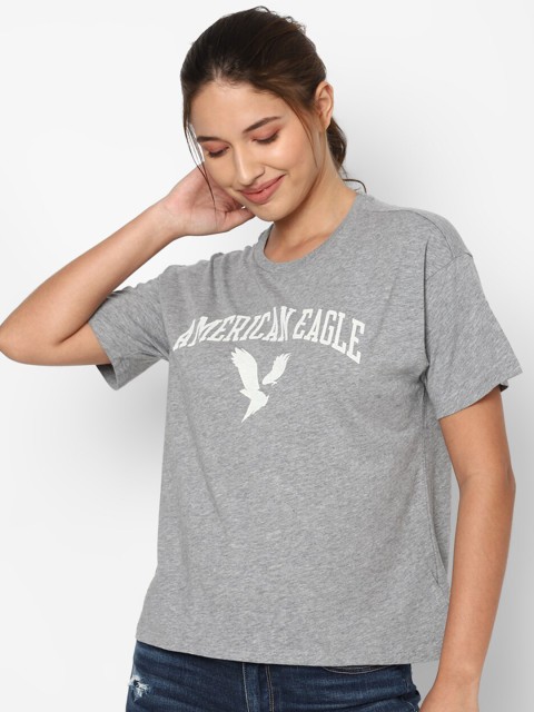 

AMERICAN EAGLE OUTFITTERS Women Grey & White Printed T-shirt