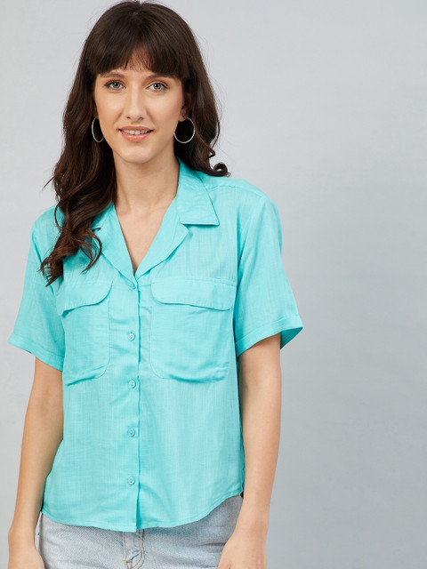 

Carlton London Women Light Blue Solid Casual Shirt