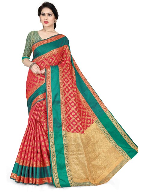 

KALINI Red & Green Ethnic Motifs Patola Saree