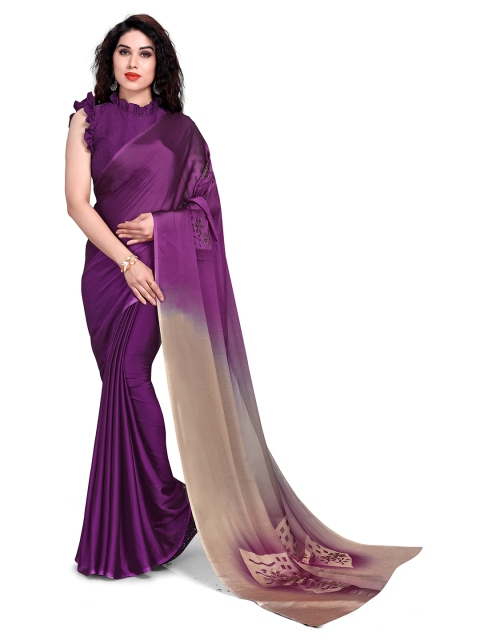 

MIRCHI FASHION Purple & Beige Floral Printed Beads and Stones Designer Saree