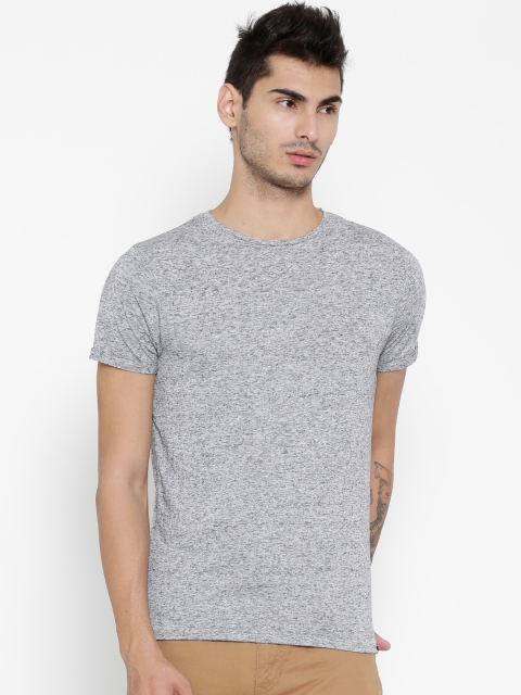 

Jack & Jones Men Grey Melange Solid Round Neck T-shirt