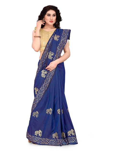

KALINI Blue & Gold-Toned Ethnic Motifs Sana Silk Zari Saree