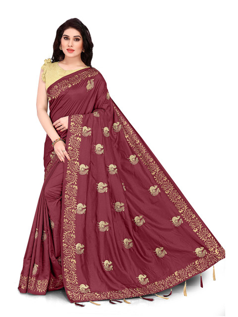 

KALINI Maroon & Gold-Toned Ethnic Motifs Embroidered Zari Saree